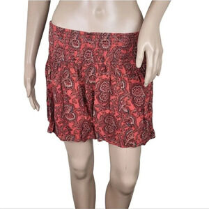 Hollister Orange Tapestry Elastic Waistband Pleated Mini Skirt